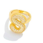 Wholesale pave Cubic Zirconia Initial Ring K Gold Plated Adjustable