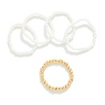 Wholesale set Five Metal Pearl Beaded Stretch Ring