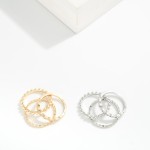 Wholesale set Three Metal Rhinestone Studded Rings