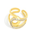 Wholesale overlapping Metal Baguette Rhinestone Ring Water Resistant Stainless S