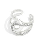 Wholesale overlapping Metal Baguette Rhinestone Ring Water Resistant Stainless S