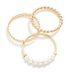 Wholesale set Three Stackable Rings Metal Tones Pearls