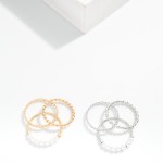 Wholesale set Three Stackable Rings Metal Tones Pearls