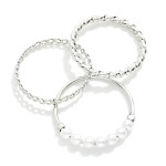 Wholesale set Three Stackable Rings Metal Tones Pearls
