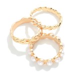 Wholesale set Three Stackable Rings Metal Tones Pearls