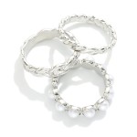 Wholesale set Three Stackable Rings Metal Tones Pearls