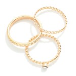 Wholesale set Three Stackable Rings Metal Tones Rhinestone