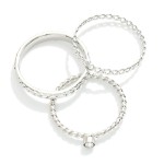 Wholesale set Three Stackable Rings Metal Tones Rhinestone