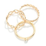 Wholesale set Three Stackable Rings Metal Tones Rhinestone