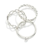 Wholesale set Three Stackable Rings Metal Tones Rhinestone