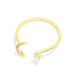 Wholesale moon Star Rhinestone Open Ring Gold Dipped