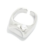 Wholesale metal Concave Signet Ring Pearl Detail Gold Dipped