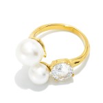 Wholesale pearl Rhinestone Wrap Ring Hammered Metal Band Water Resistant Stainle