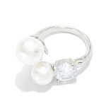 Wholesale pearl Rhinestone Wrap Ring Hammered Metal Band Water Resistant Stainle