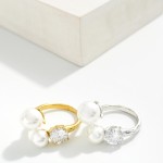 Wholesale pearl Rhinestone Wrap Ring Hammered Metal Band Water Resistant Stainle