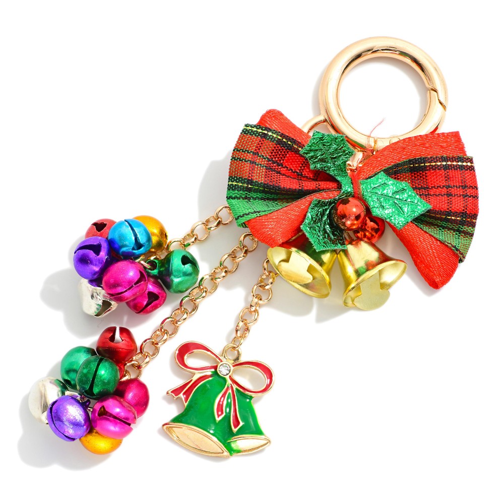Christmas Themed Bag Charm Featuring Jingle Bells And Bow - Approximately 4.25" L view 2