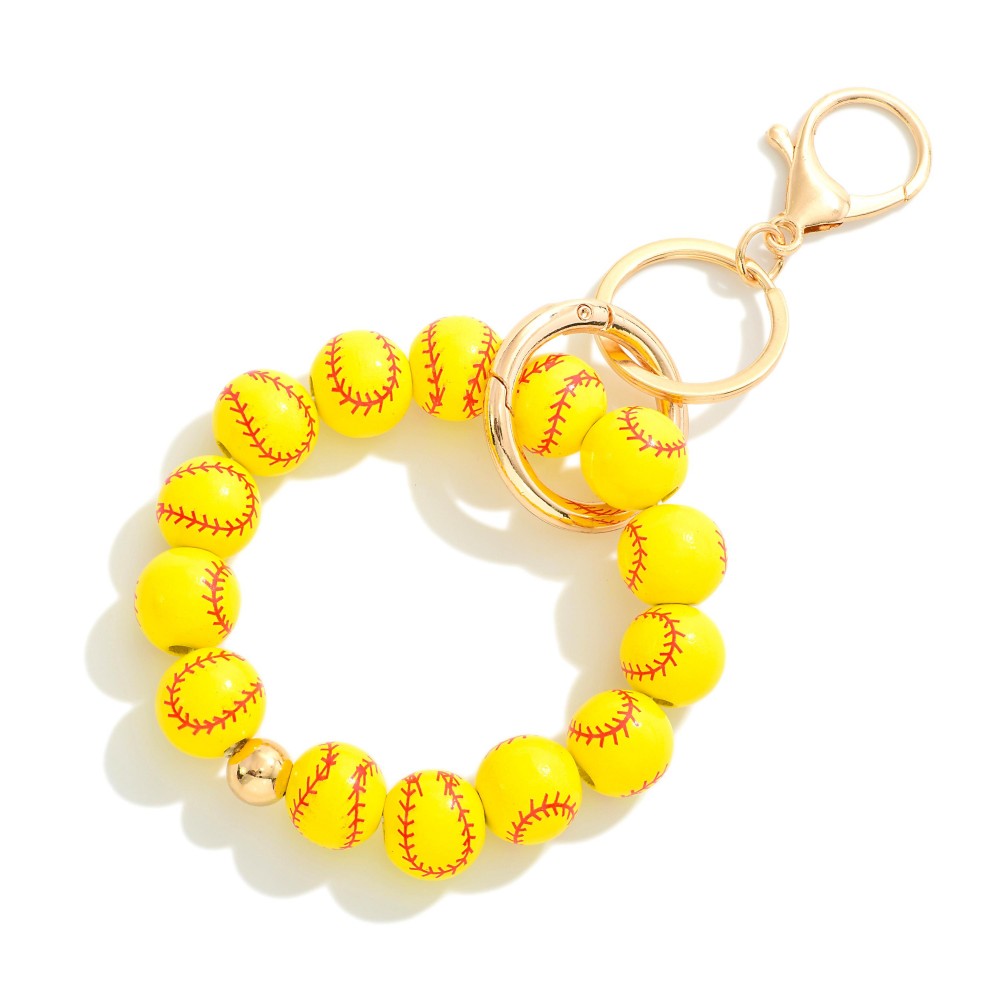 Beaded Sports Ball Wristlet Key Ring - Approximately 7.5" L view 2
