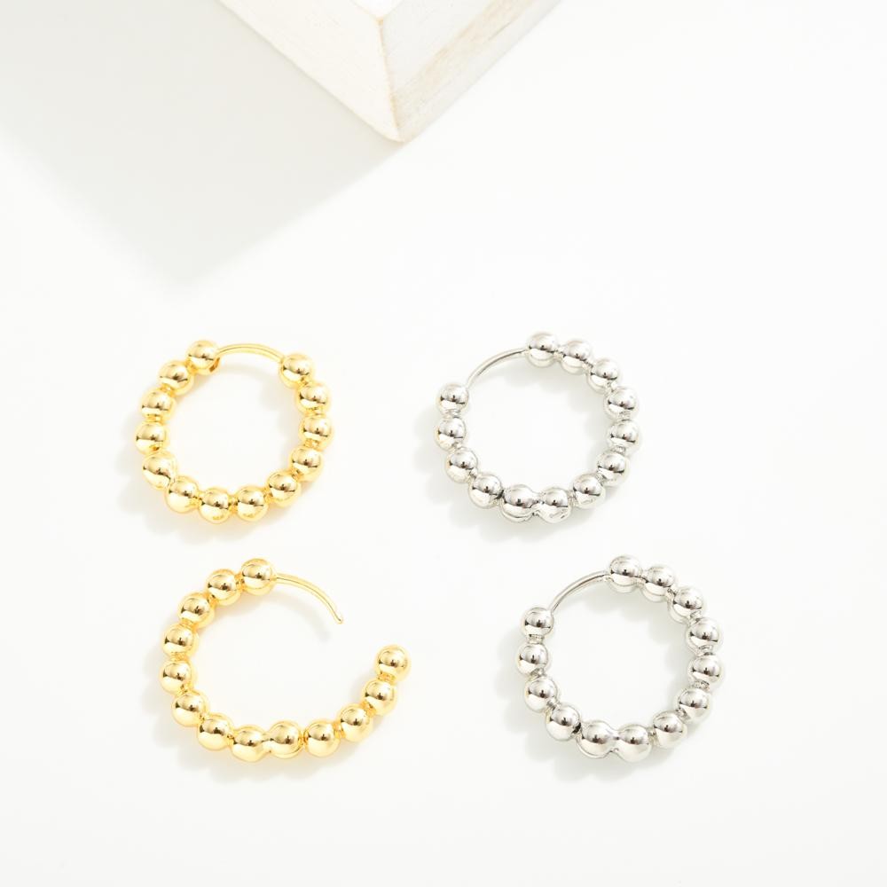 Do Everything In Love Metal Tone Beaded Hoop Earrings Brass Base