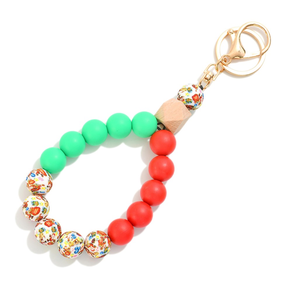 Multi Colored Beaded Bracelet Keyring - One Size Fits Most - Approximately 7" L view 2