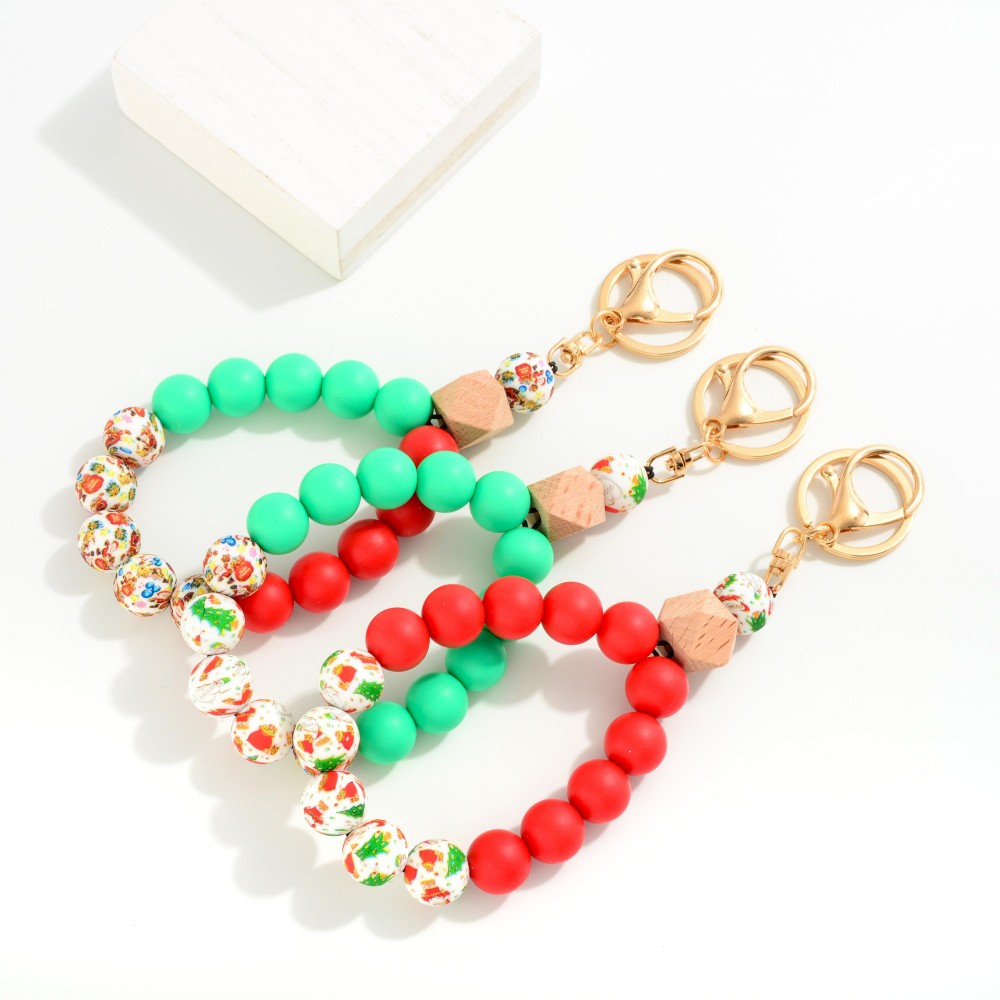 Multi Colored Beaded Bracelet Keyring - One Size Fits Most - Approximately 7" L view 4