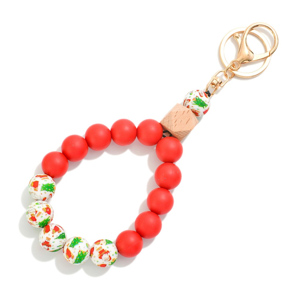 Multi Colored Beaded Bracelet Keyring - One Size Fits Most - Approximately 7" L view 2
