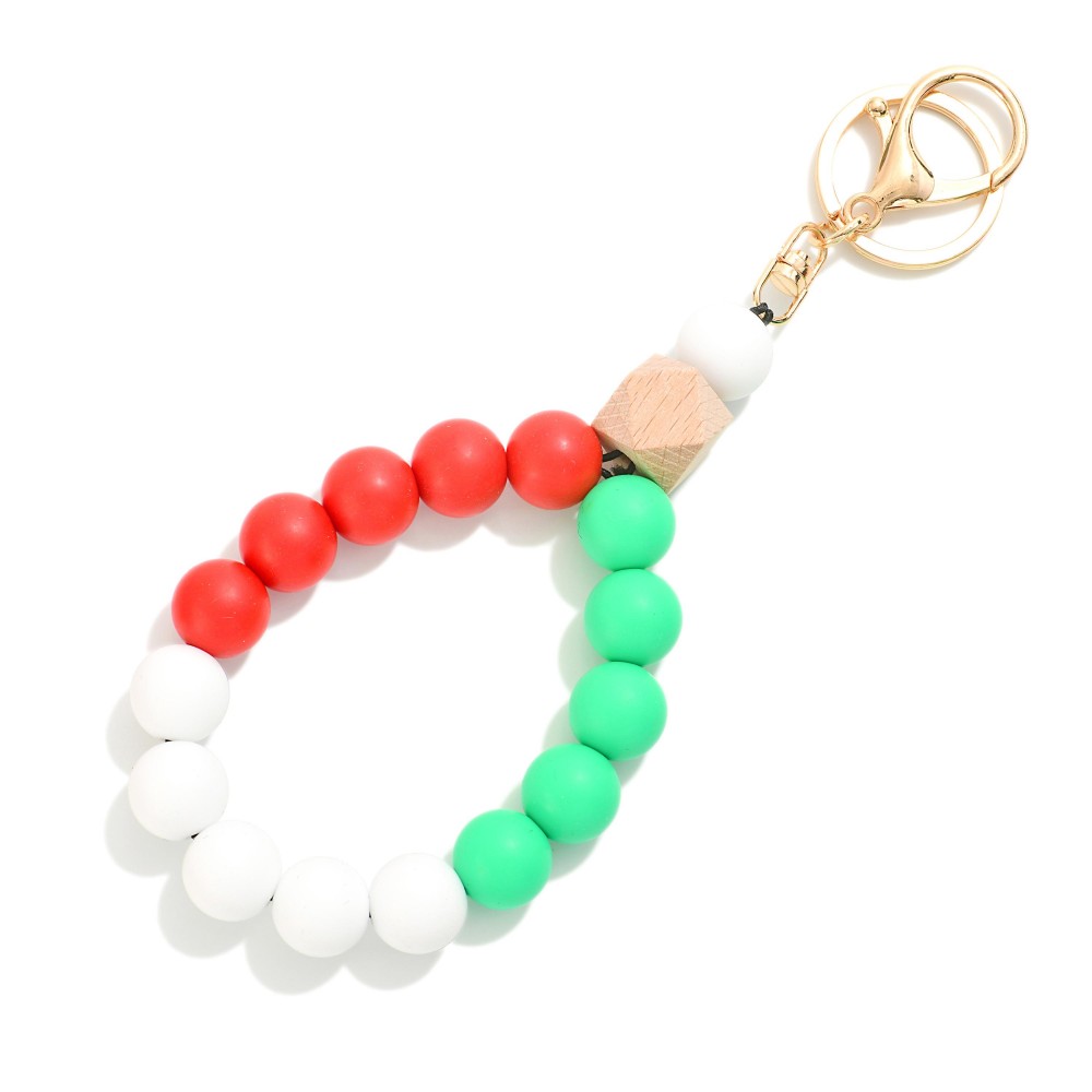 Multi Colored Beaded Bracelet Keyring - One Size Fits Most - Approximately 7" L view 2