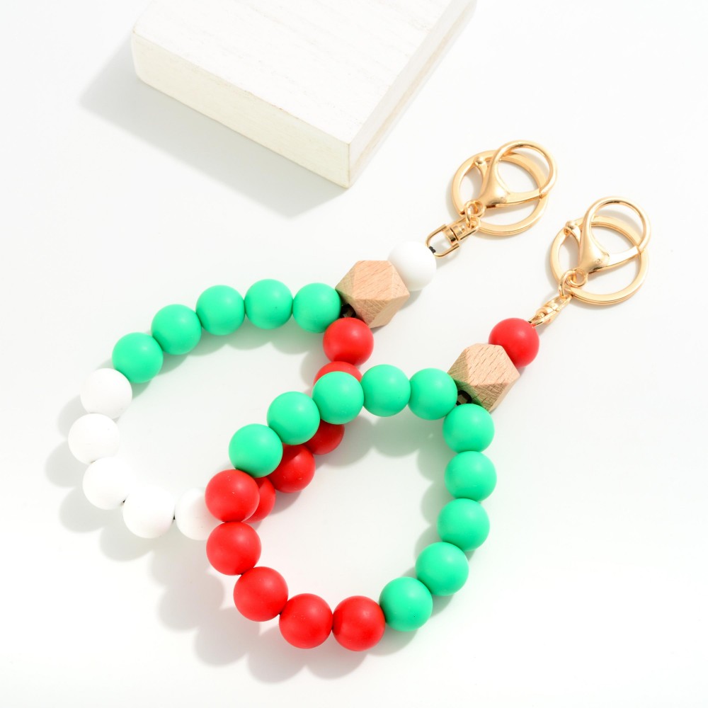 Multi Colored Beaded Bracelet Keyring - One Size Fits Most - Approximately 7" L view 4