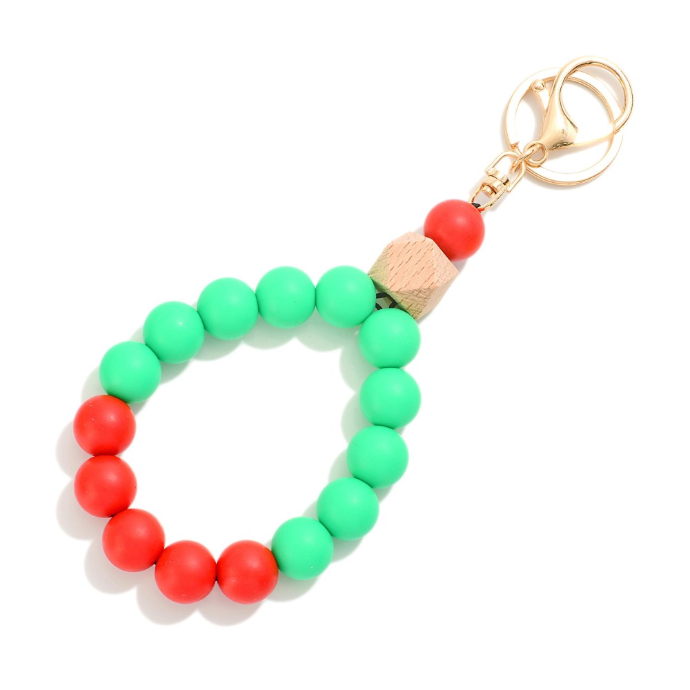 Multi Colored Beaded Bracelet Keyring - One Size Fits Most - Approximately 7" L view 2