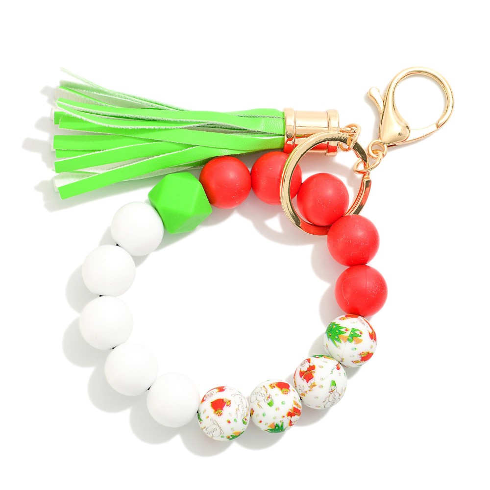 Multi Colored Beaded Bracelet Keyring With Tassel - One Size Fits Most - Approximately 7" L view 2