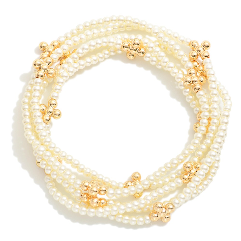 Set Of Five Pearl Beaded Bracelets Featuring Bubble Criss Cross ...