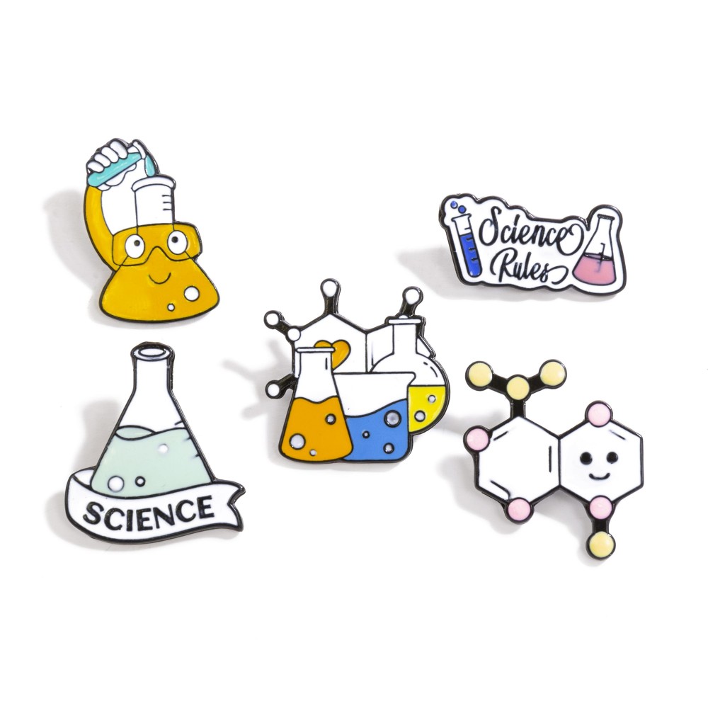 Set of Five Science Themed Enamel Pins - Approximately .5" - 1" Long view 2