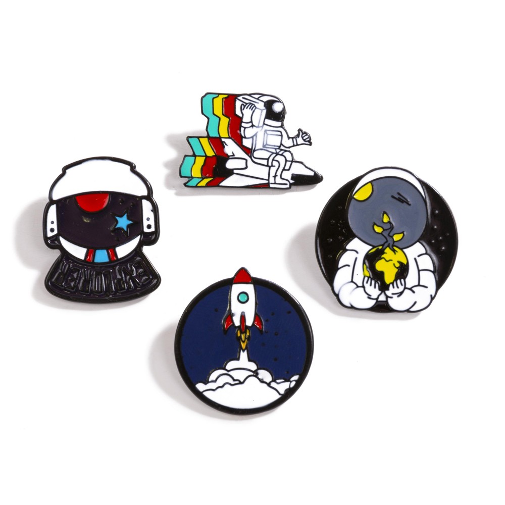 Set of Four Space Themed Enamel Pins - Approximately .75" - 1.25" Long view 2