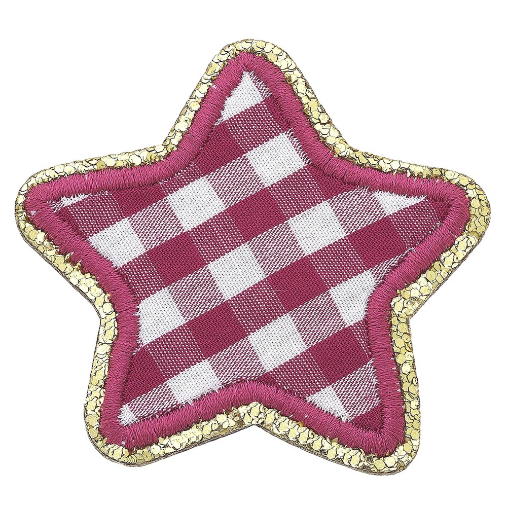 Glitter Plaid Star Patch - Approximately 2.25" L - 3M Adhesive Patch For Quick Application - Sew In For Permanent Application view 2