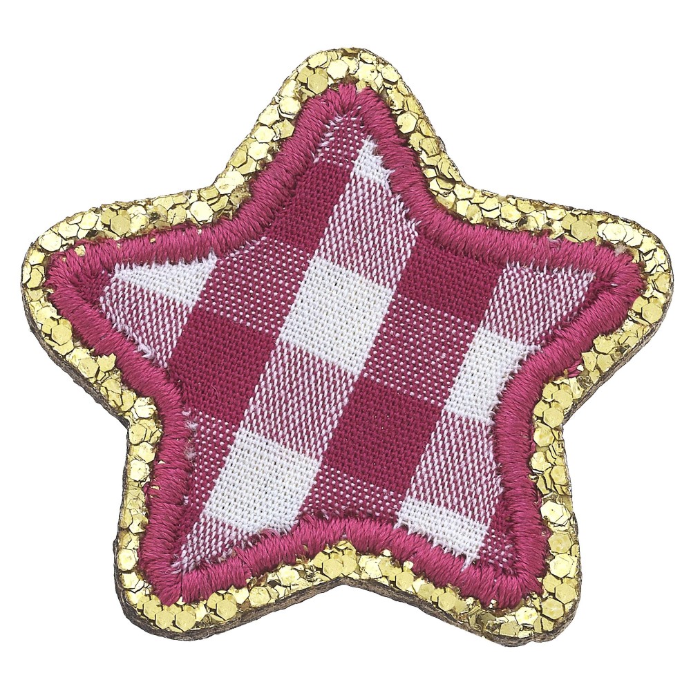 Glitter Plaid Star Patch - Approximately 1.5" L - 3M Adhesive Patch For Quick Application - Sew In For Permanent Application view 2