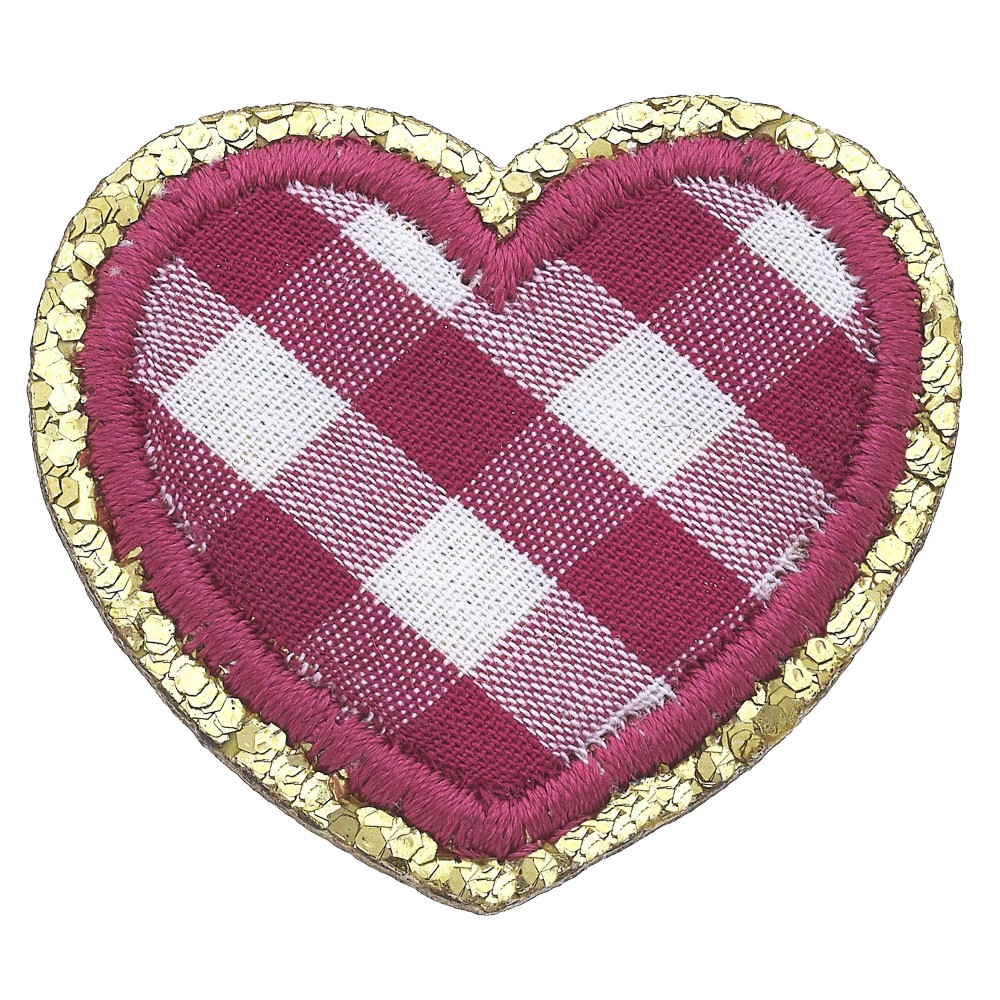 Plaid Glitter Heart Patch - Approximately 1.5" L - 3M Adhesive Patch For Quick Application - Sew In For Permanent Application view 2