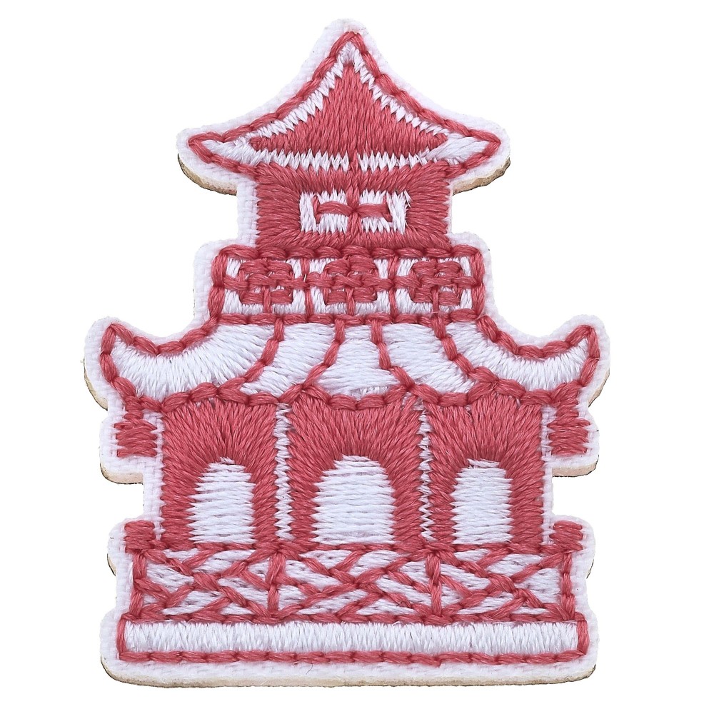 Small Pagoda Patch In Fuchsia And White - Approximately 1.5" L - 3M Adhesive Patch For Quick Application - Sew In For Permanent Application view 2
