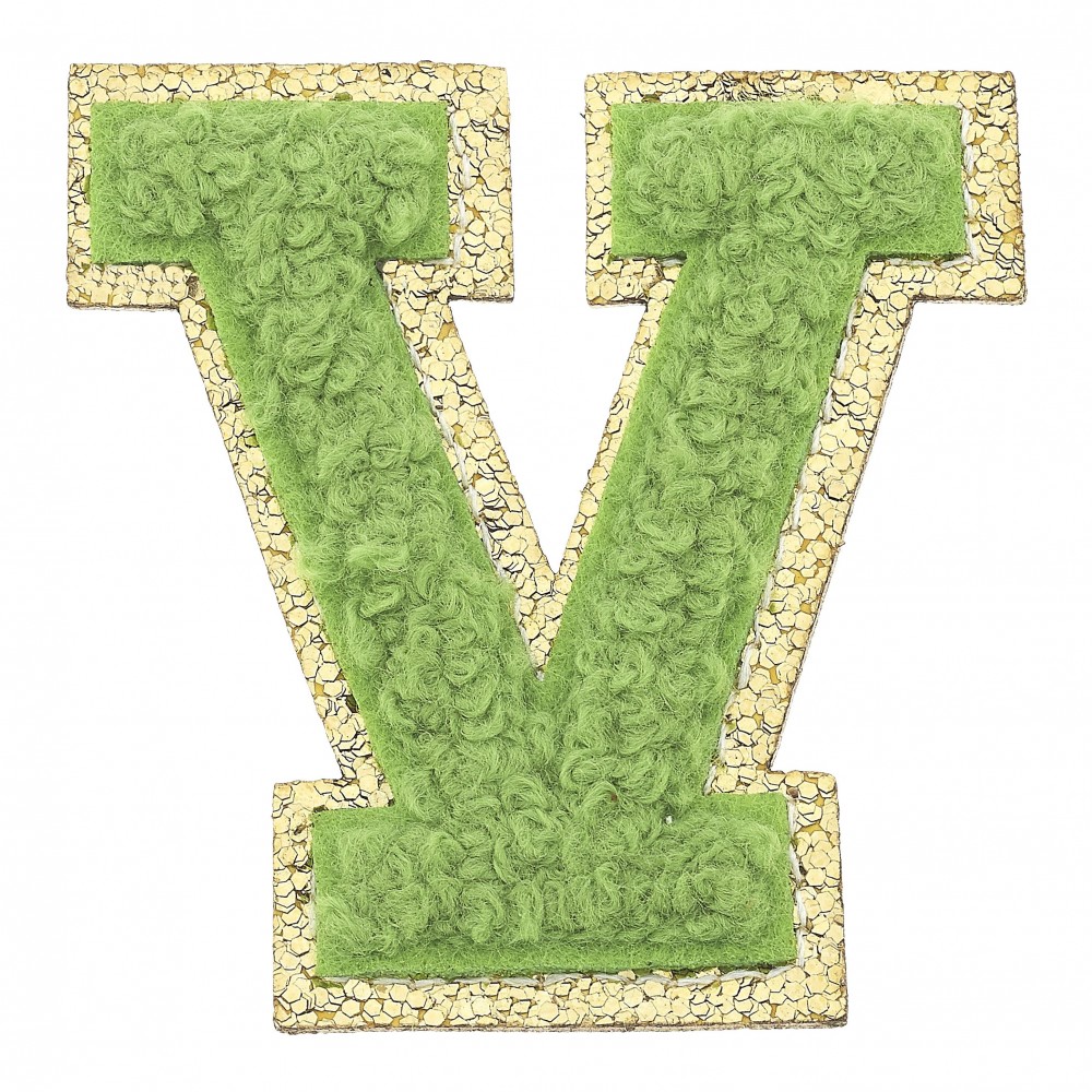 Large Chenille Glitter Varsity Letter Patch - 3M Adhesive On The Back For Quick Application - Sew On For Permanent Application - Approximately 2.25" L view 2
