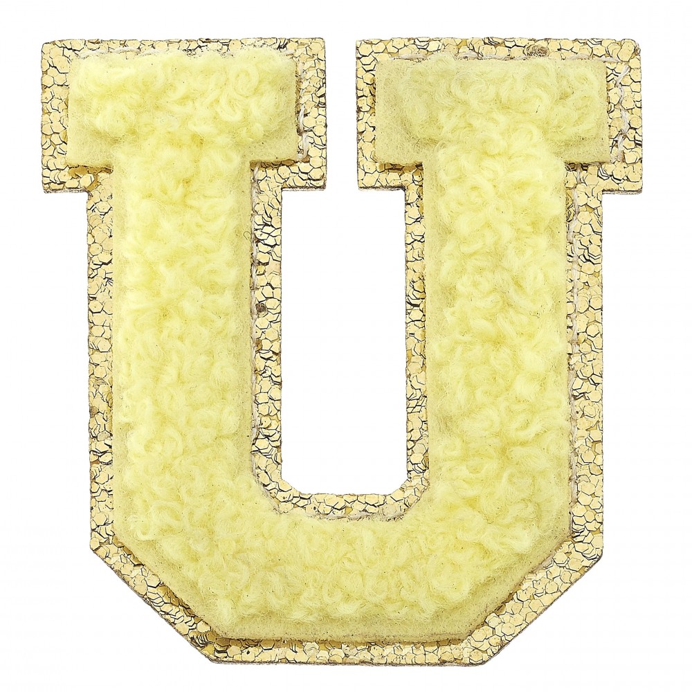 Large Chenille Glitter Varsity Letter Patch - 3M Adhesive On The Back For Quick Application - Sew On For Permanent Application - Approximately 2.25" L view 2