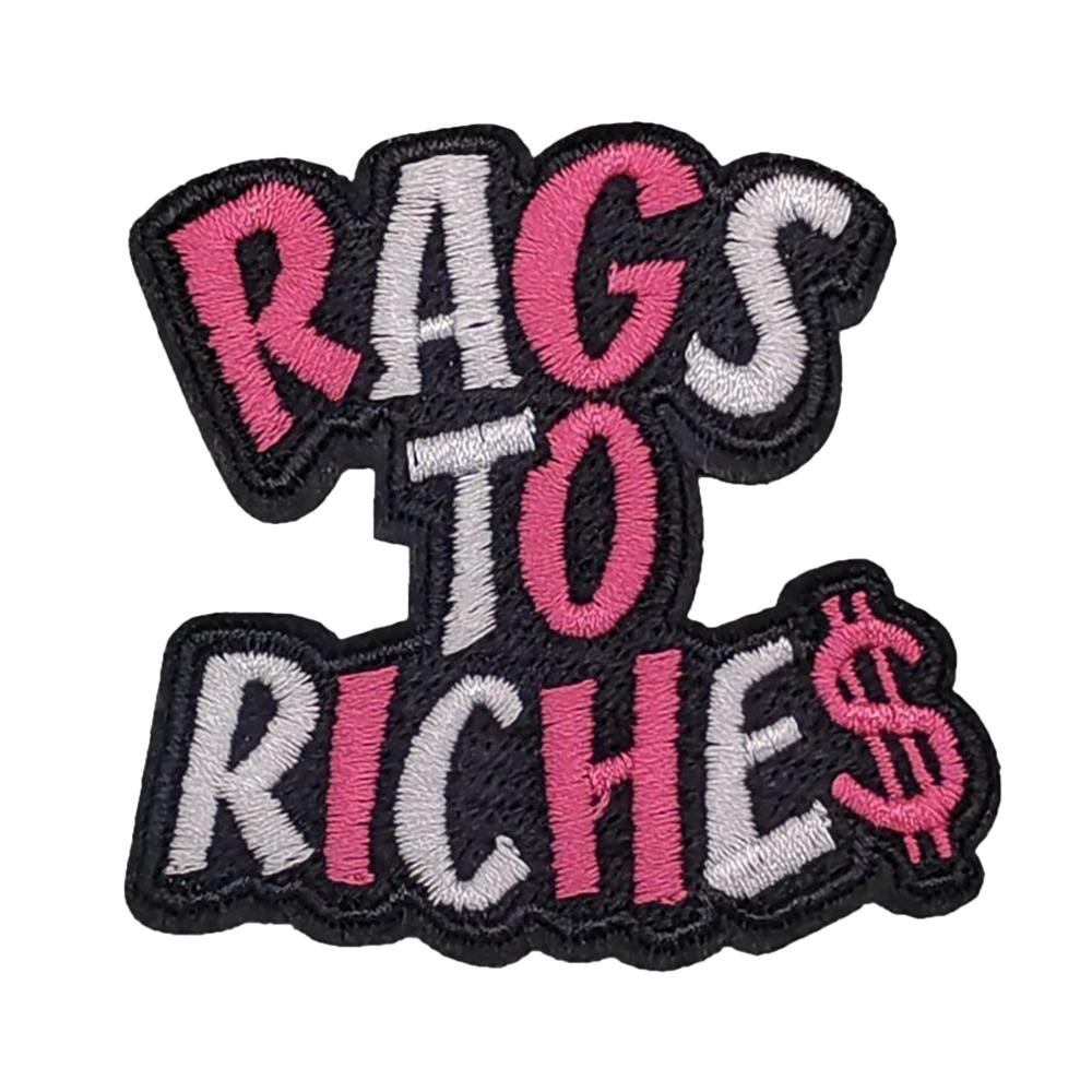 Embroidered 'RAGS TO RICHE$' Patch - Approximately 2.25 "L - Iron-On / Sew-On Application view 2