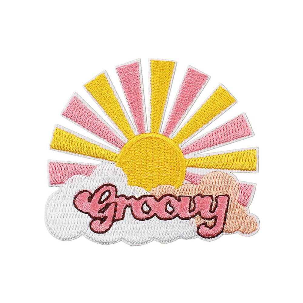 Embroidered 'Groovy' Sun Patch - Approximately 2.75 "L - Iron-On / Sew-On Application view 2
