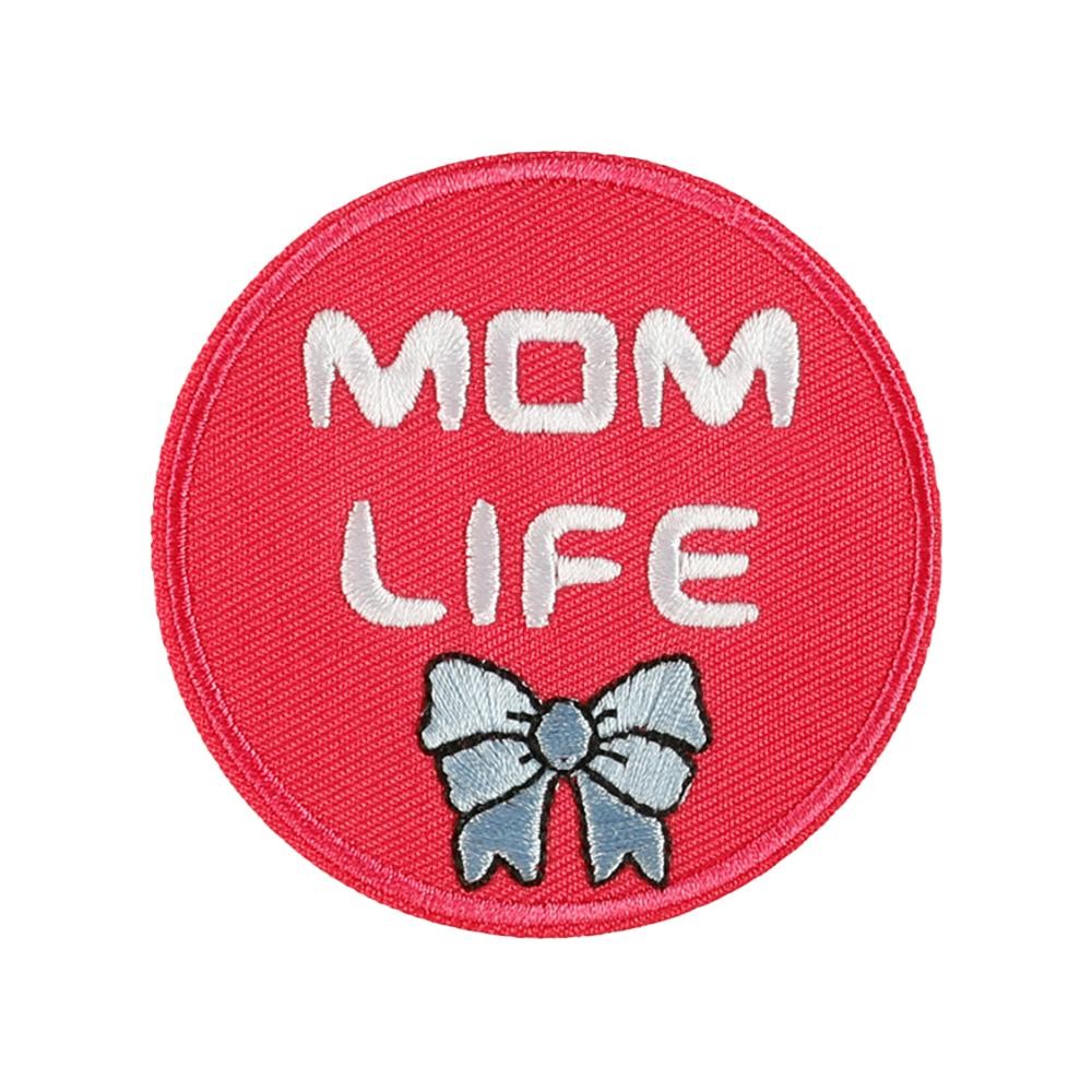 Embroidered 'MOM LIFE' Bow Patch - Approximately 2.75 "L - Iron-On / Sew-On Application view 2
