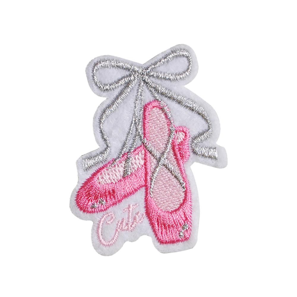 Embroidered Ballet Shoes Bow Patch - Approximately 2.5 "L - Adhesive Application view 2