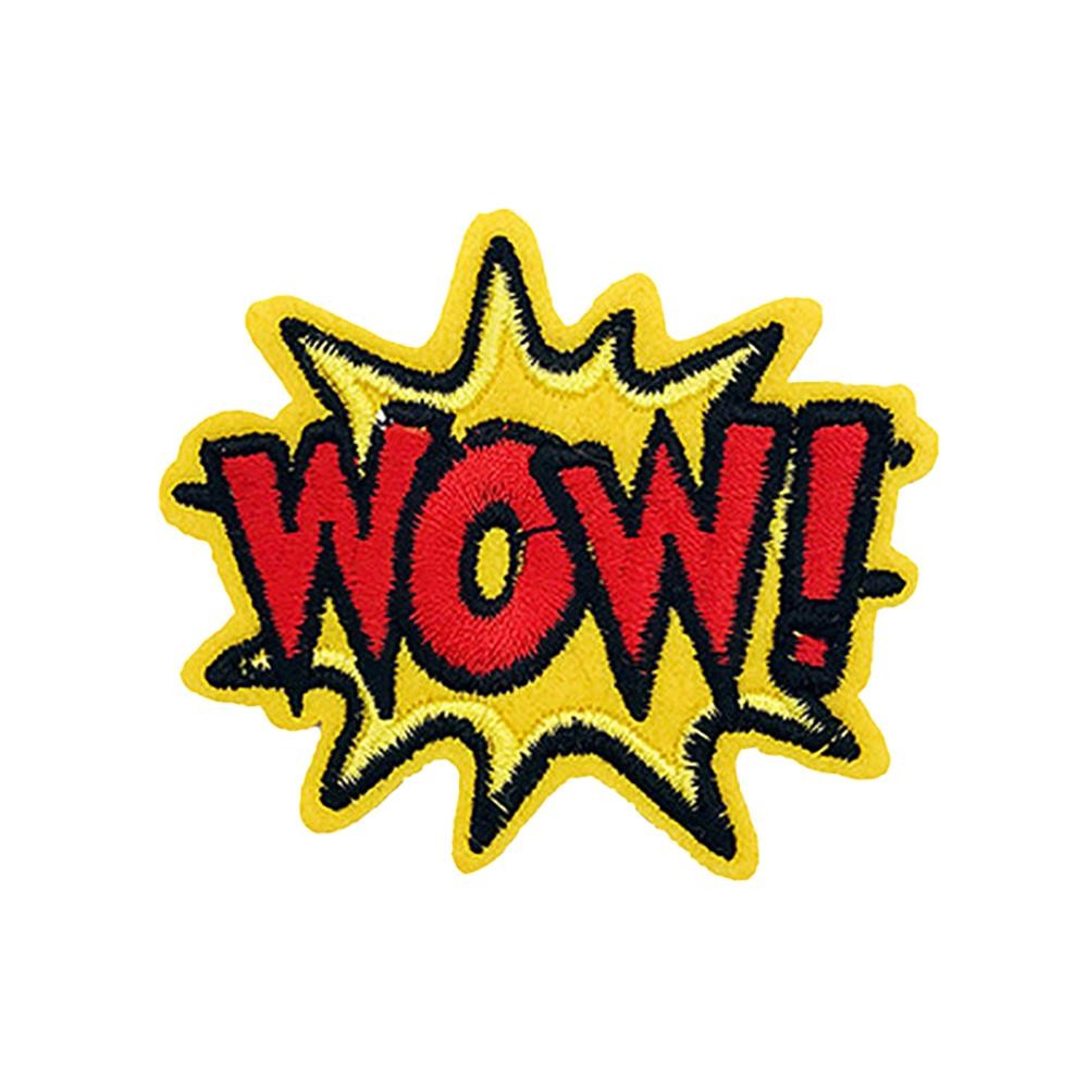 Embroidered 'WOW!' Patch - Approximately 2.75 "L - Iron-On / Sew-On Application view 2