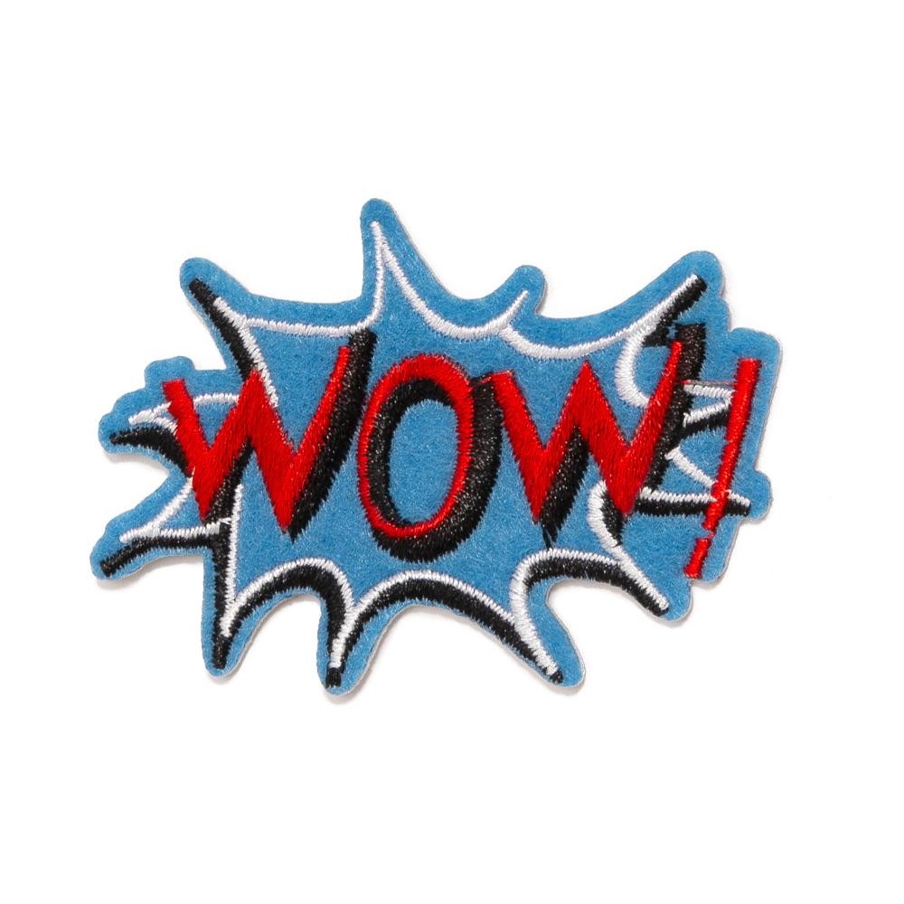 Embroidered 'WOW!' Patch - Approximately 3" L - Iron-On / Sew-On Application view 2