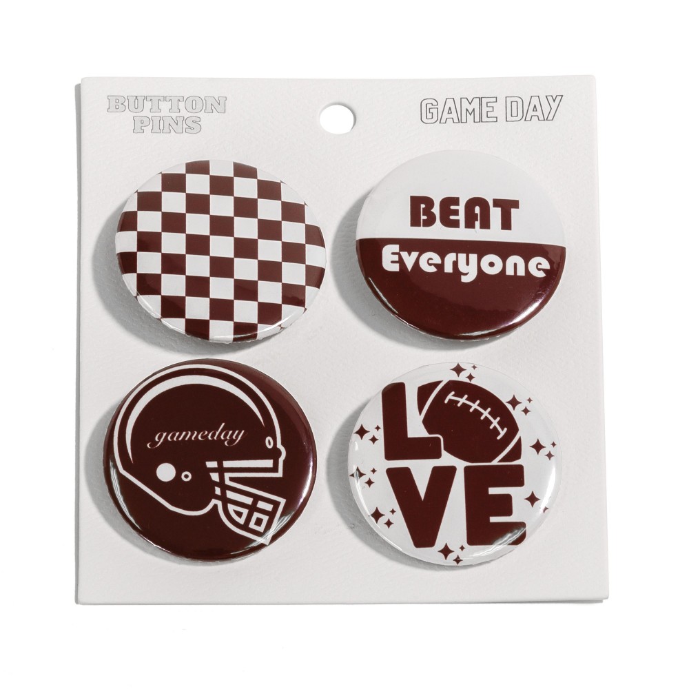 Set Of Four Game Day Football Button Pins - Approximately 1.75" L view 2