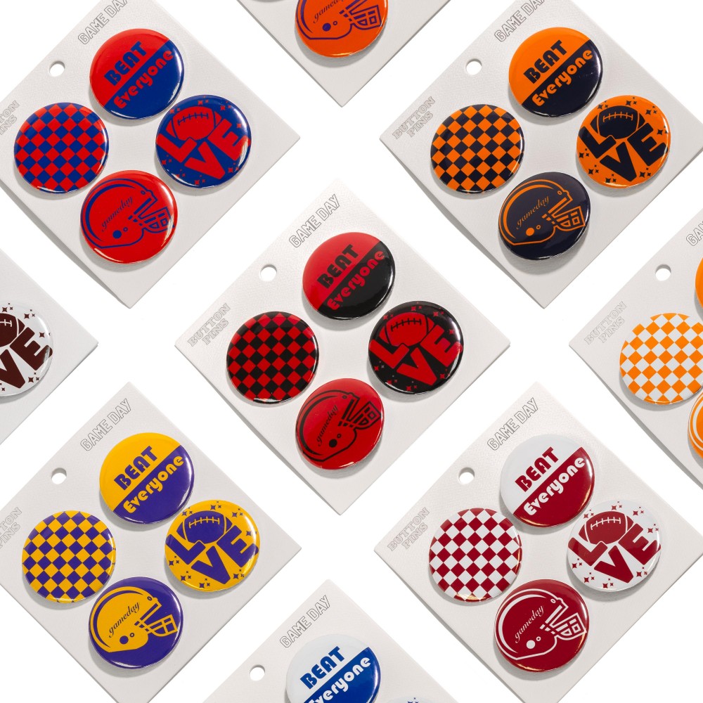 Set Of Four Game Day Football Button Pins - Approximately 1.75" L view 4