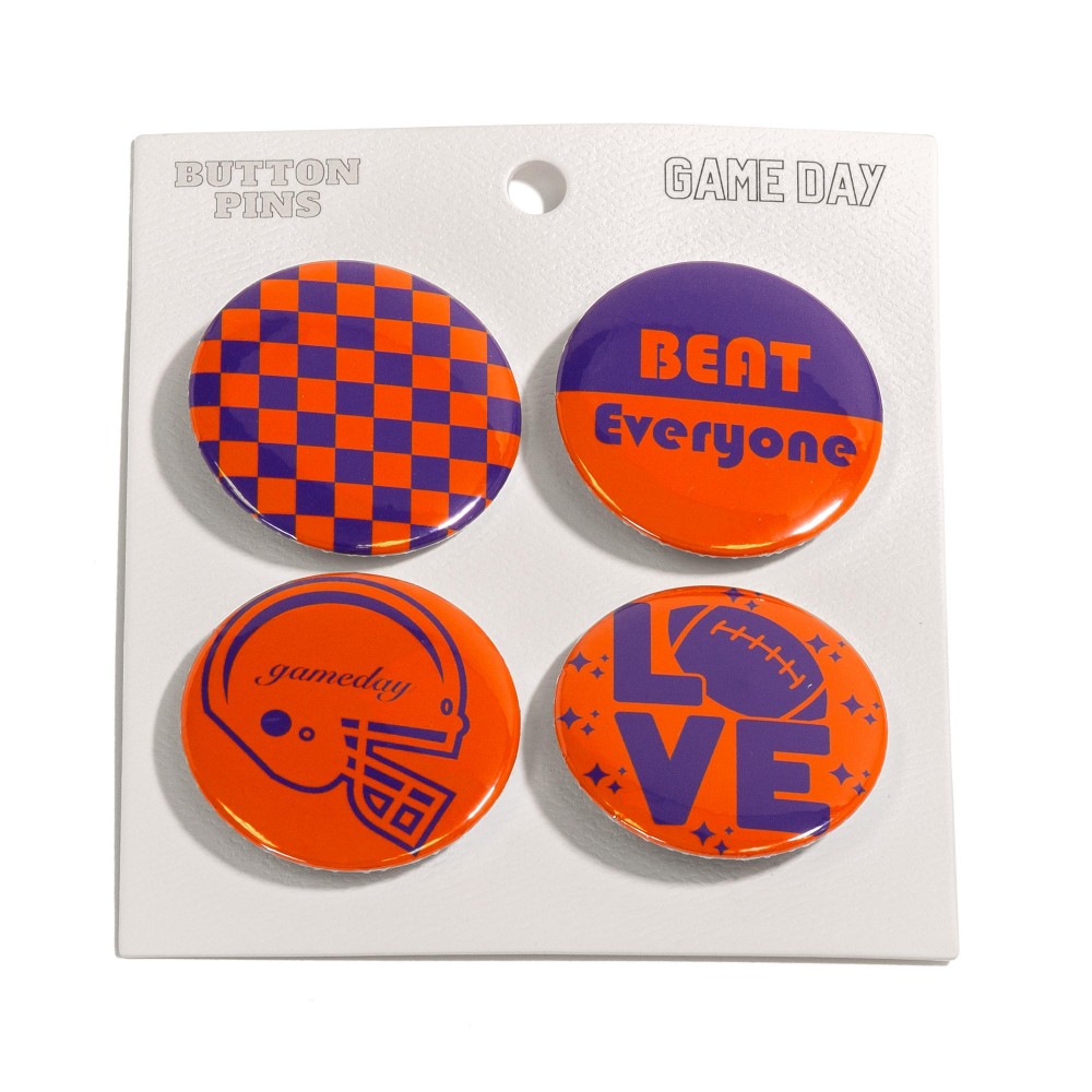 Set Of Four Game Day Football Button Pins - Approximately 1.75" L view 2
