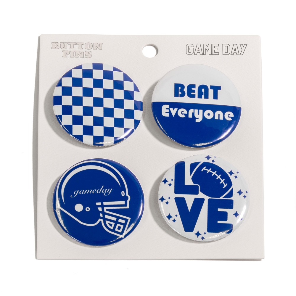 Set Of Four Game Day Football Button Pins - Approximately 1.75" L view 2