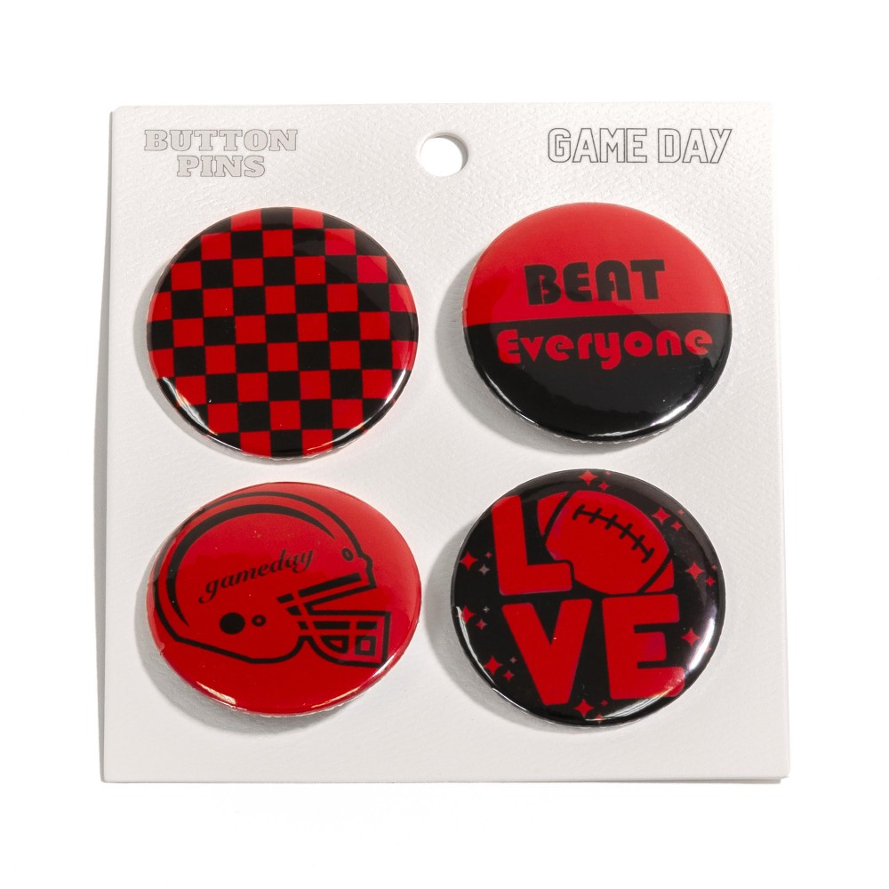 Set Of Four Game Day Football Button Pins - Approximately 1.75" L view 2
