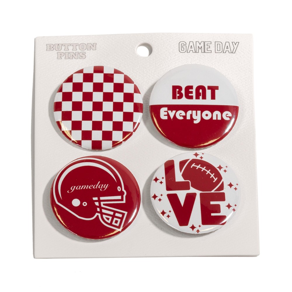 Set Of Four Game Day Football Button Pins - Approximately 1.75" L view 2